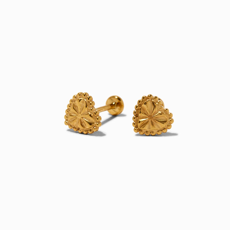 C LUXE by Claire&#39;s Gold-tone Titanium Textured Heart Flat Back Stud Earrings,