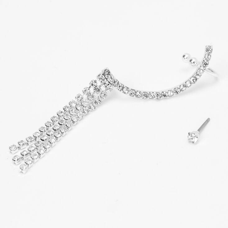 Claire's Boucle d’oreille reliée par une chaîne à une manchette d’oreille ornementée couleur argentée