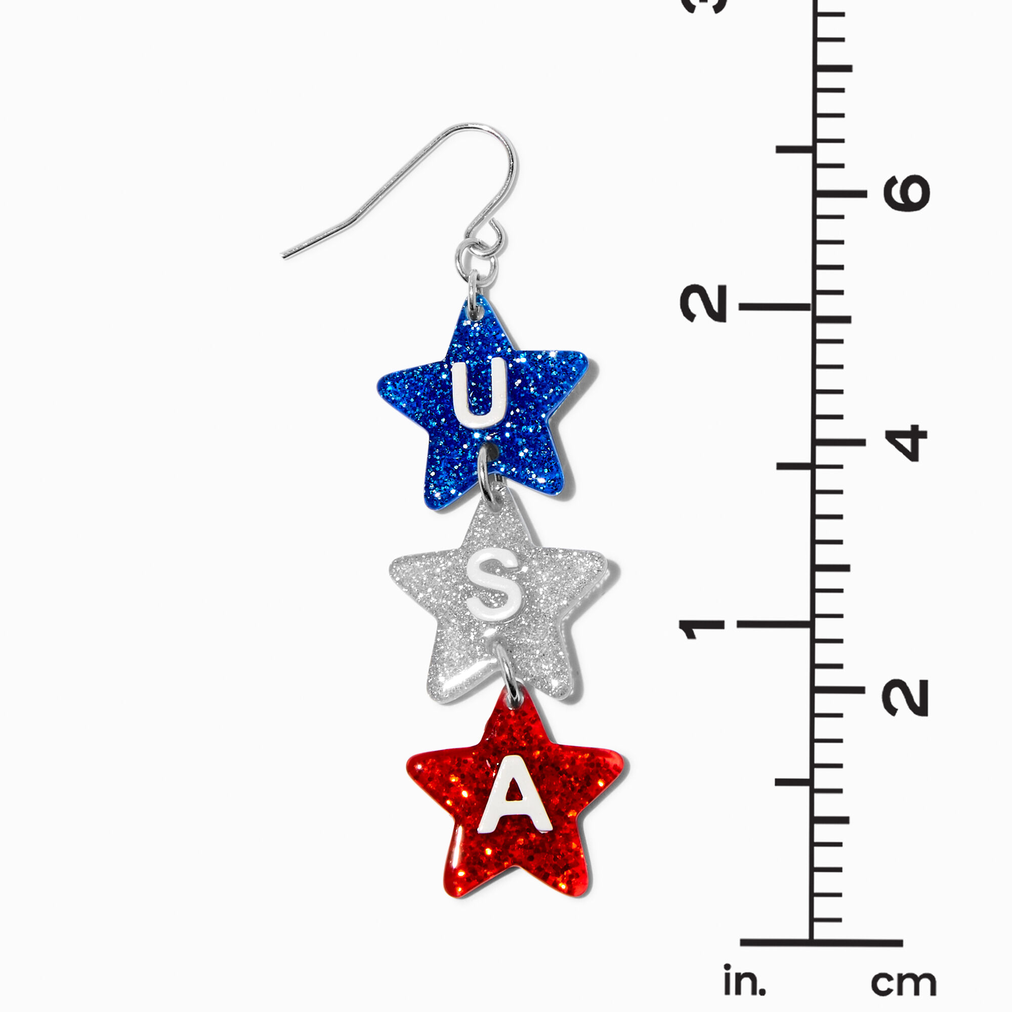 USA Glitter Star Trio 2" Drop Earrings,