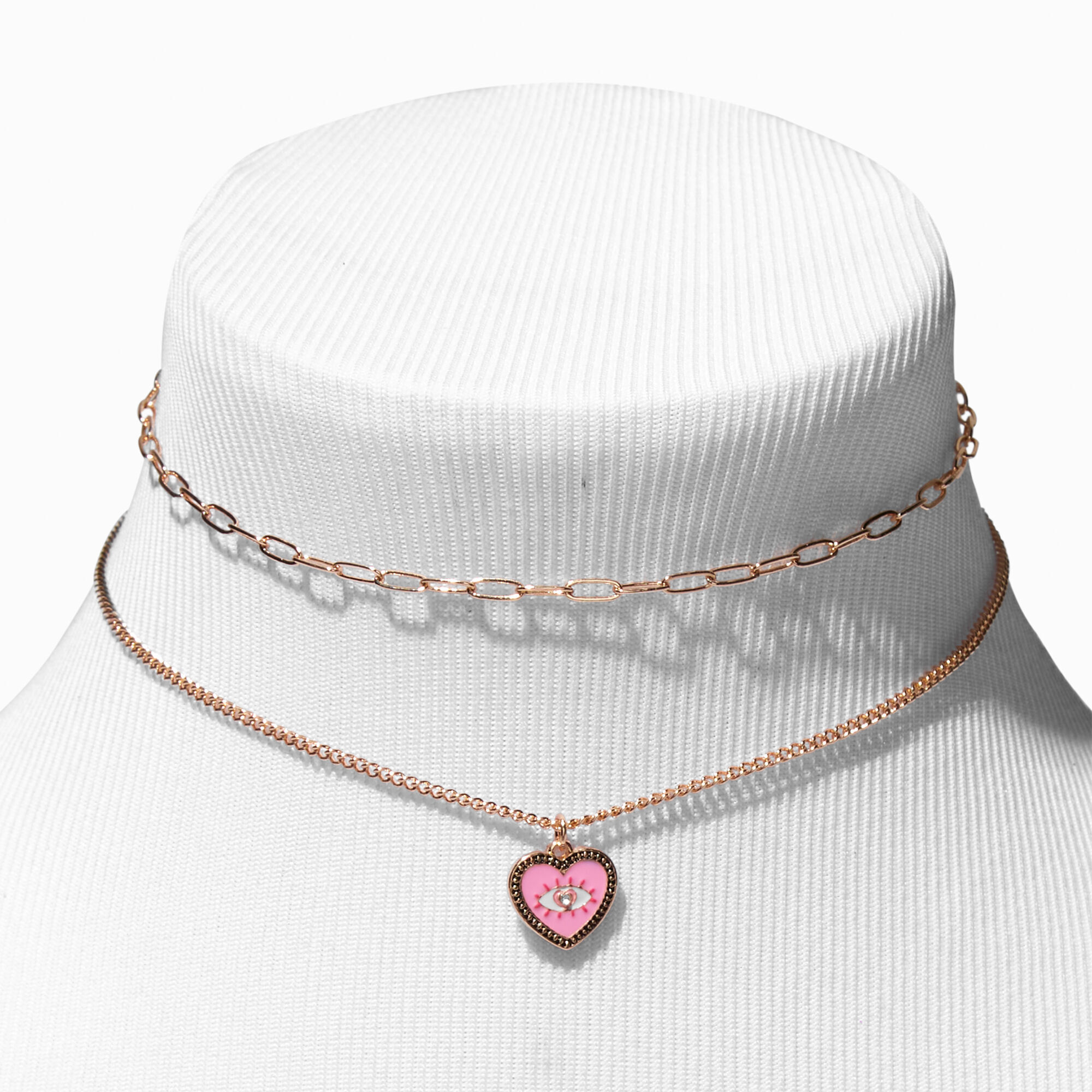 Pink Evil Eye & Chain Choker Necklaces - 2 Pack,