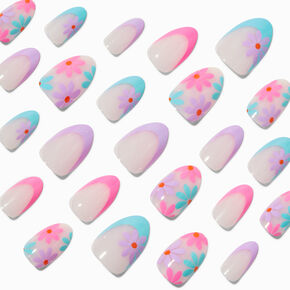 Multi Daisy French Almond Vegan Faux Nail Set - 24 Pack,