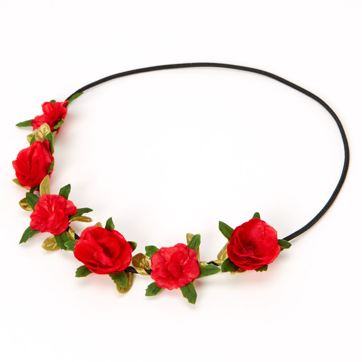 Couronne de fleurs avec feuilles et roses - Rouge,