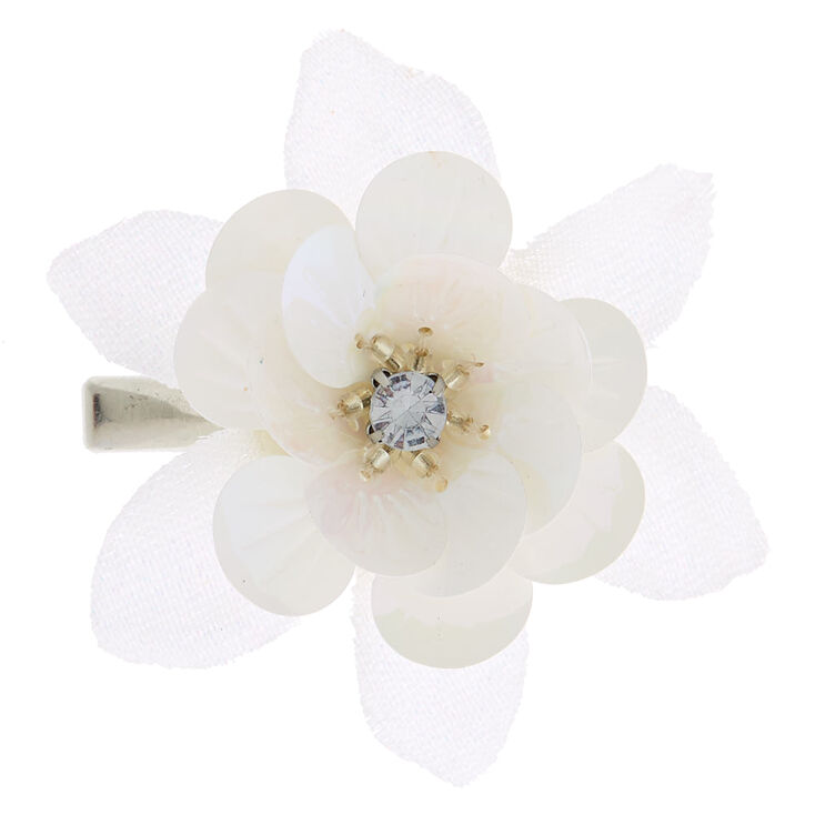 Sequin Hair Flower Clip - White,
