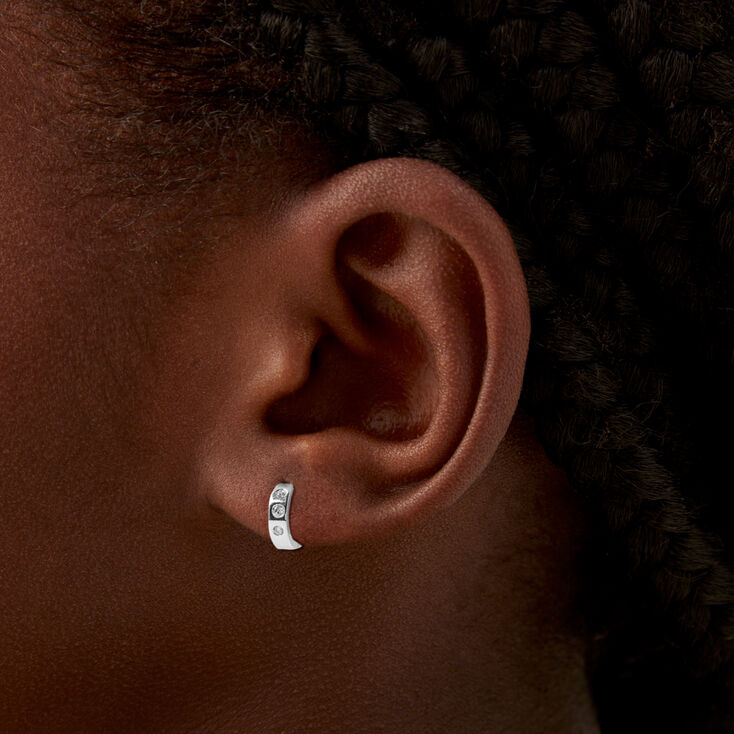 Laboratory Grown Diamond Embellished Dot 10MM Sterling Silver Wide Hoop Clicker Earrings 0.12 ct. tw.,