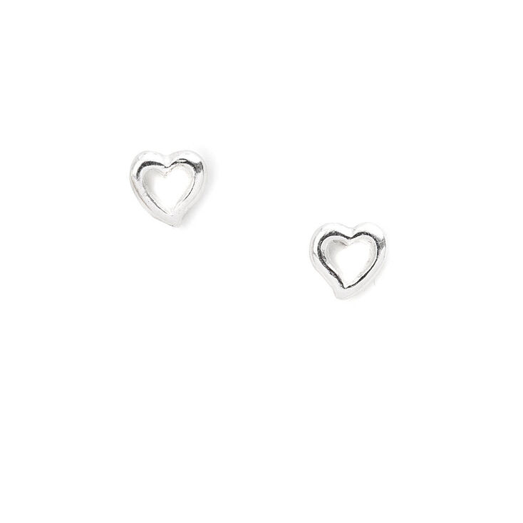 Sterling Silver Open Heart Stud Earrings Claire S Us Sterling Silver Open Heart Stud Earrings