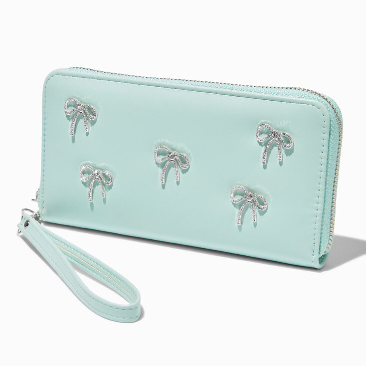 Crystal Bow Mint Green Wristlet Wallet,