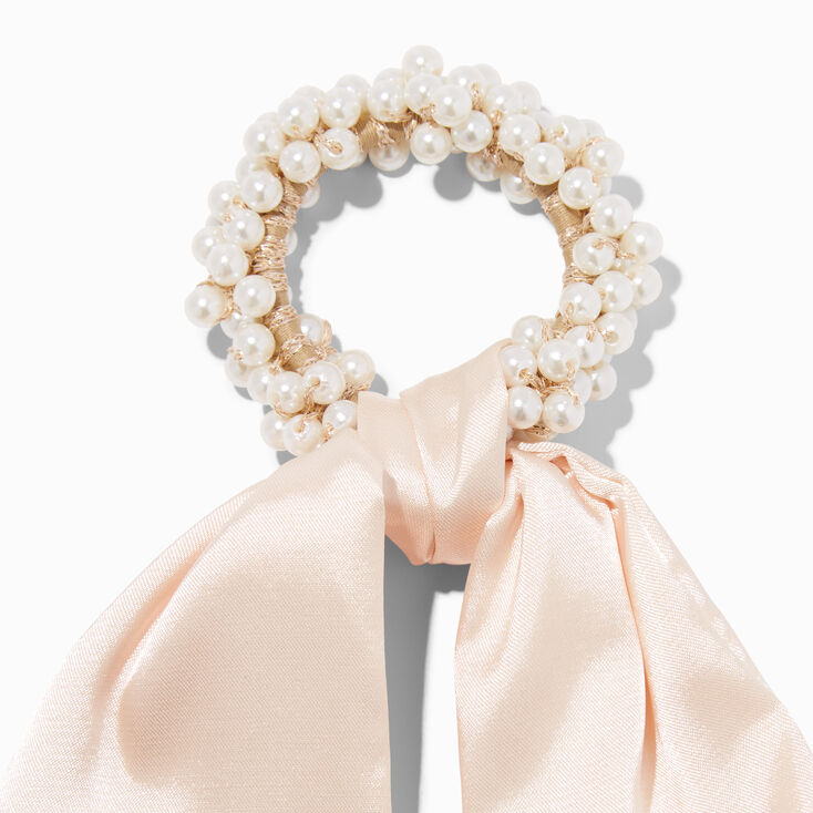 Chouchou foulard perles d&#39;imitation blanc,