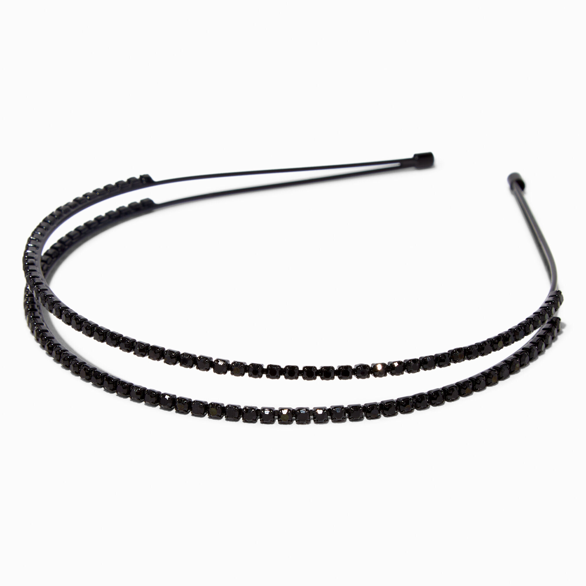 View Claires TwoRow Rhinestone Headband Black information