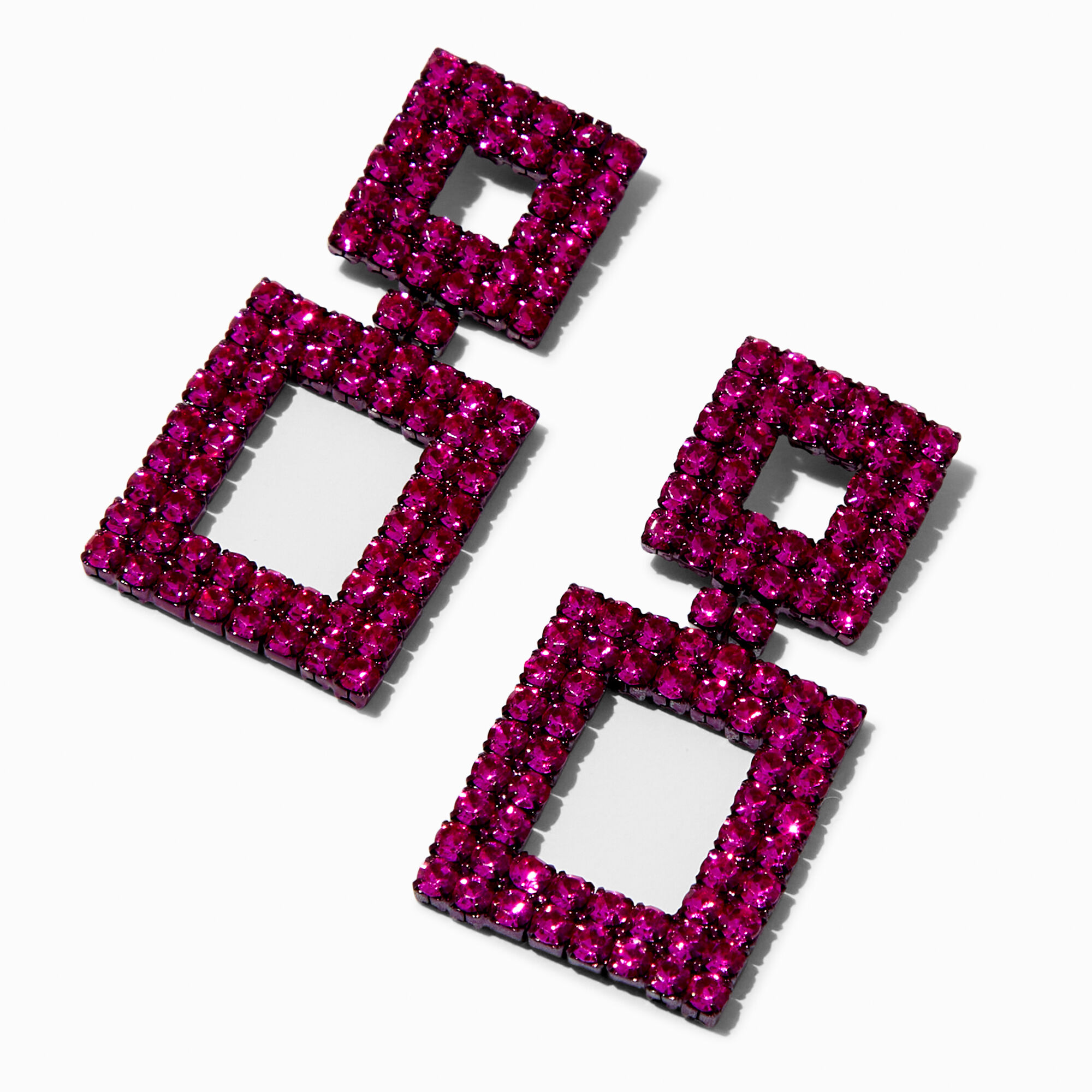 View Claires Crystal Double Square 15 Drop Earrings Fuchsia information