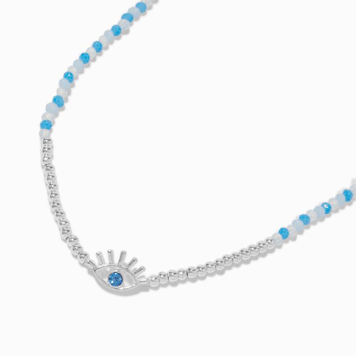 Silver-tone Evil Eye Seed Bead Pendant Necklace,