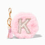 Pink Furry Pearl Initial Coin Purse Keychain - K,