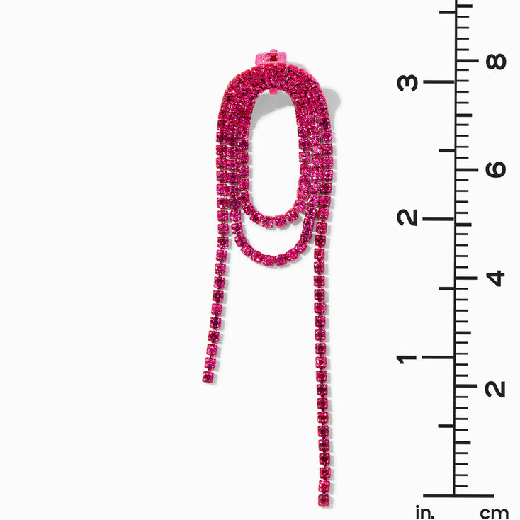 Hot Pink Rhinestone Loopy Lasso 3&quot; Drop Earrings,
