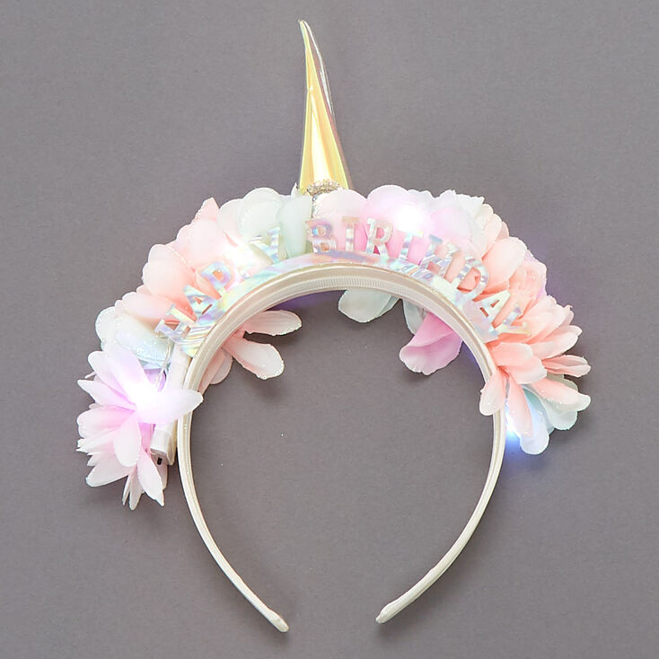 Light Up Unicorn Flower Birthday Headband,