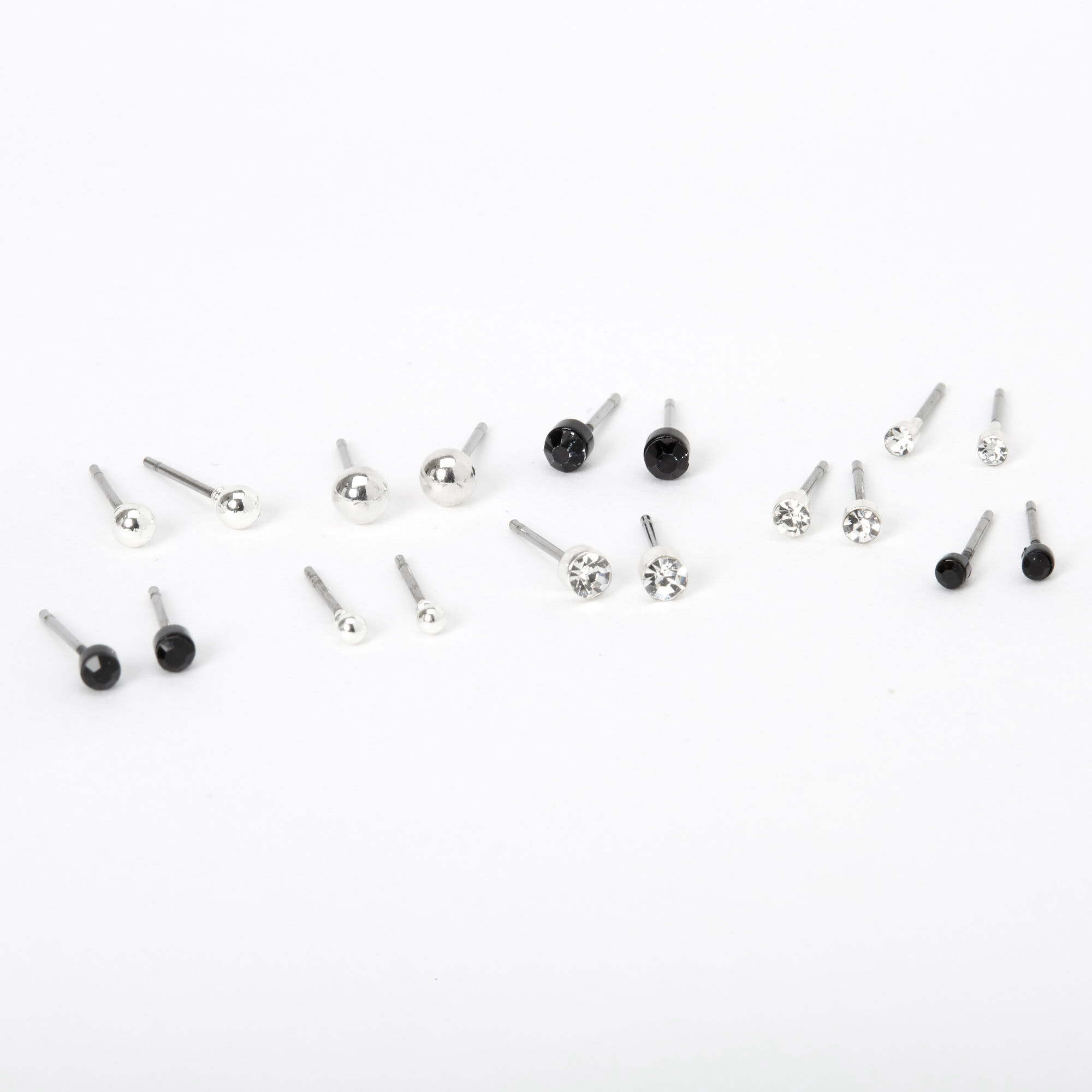 View Claires SilverTone Crystal Ball Stud Earrings 9 Pack Black information