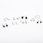 Clous d&#39;oreilles boules avec strass noir couleur argent&eacute; - Lot de 9,