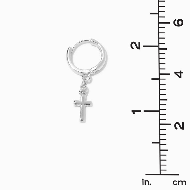 Claire&#39;s Recycled Jewelry Silver-tone Cross 10MM Huggie Hoop Earrings,