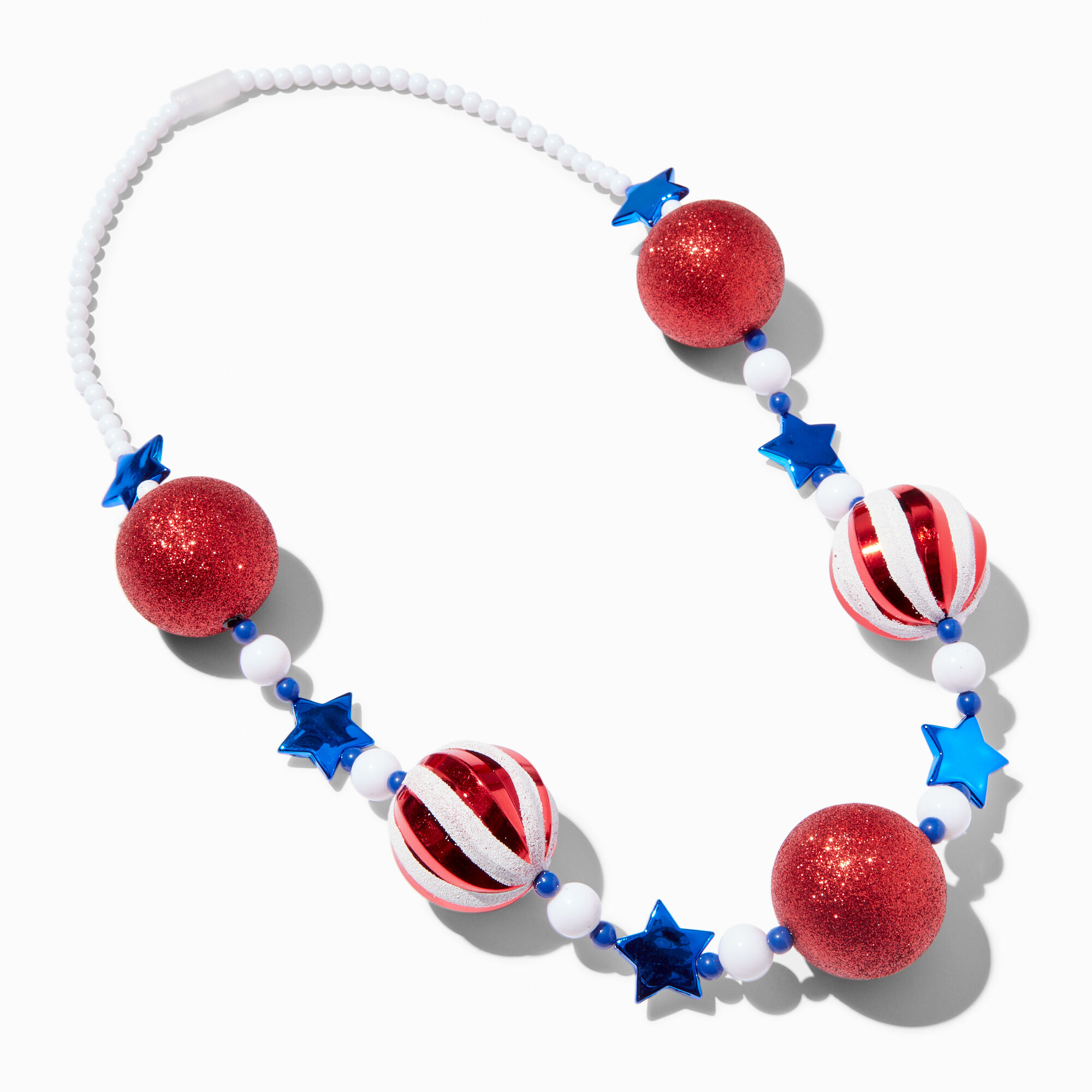 View Claires Red White Beaded Bauble Necklace Blue information