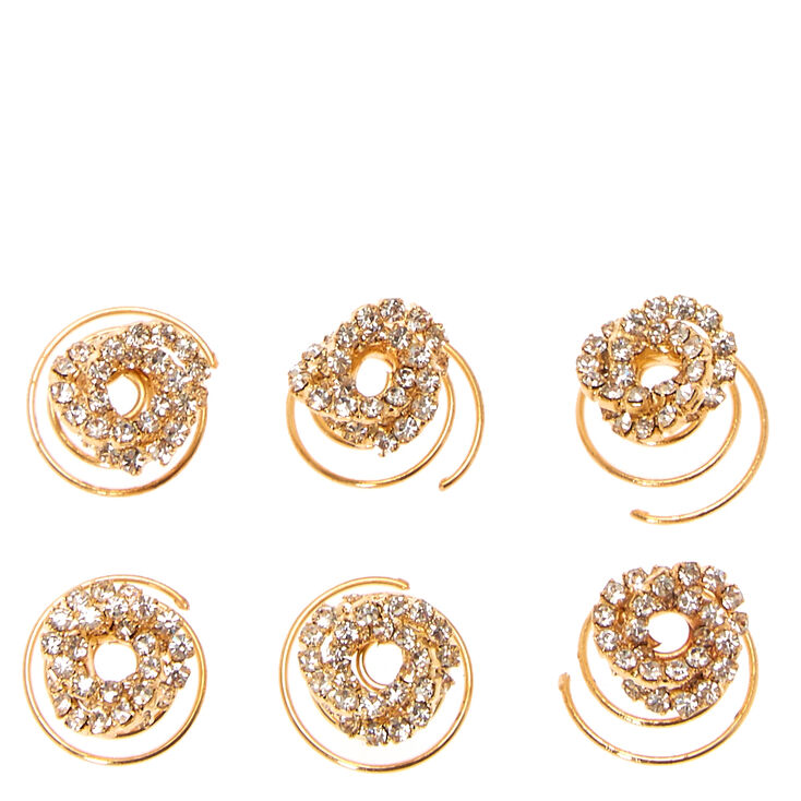 Gold Glass Rhinestone Knot Hair Spinners - 6 Pack,