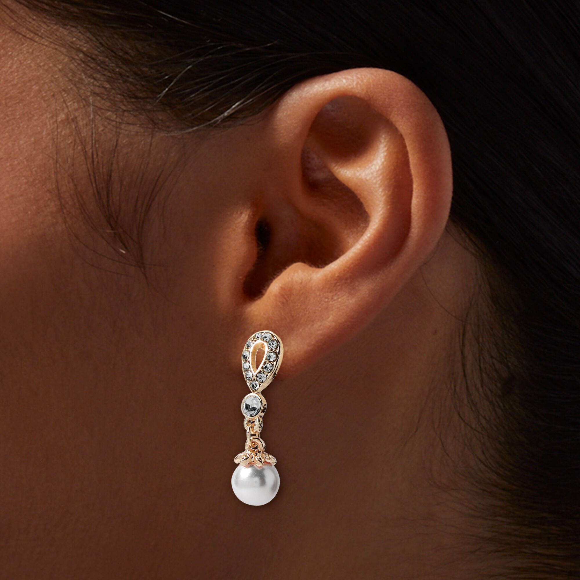 Rose Gold-tone Pearl & Crystal 1" Drop Earrings,
