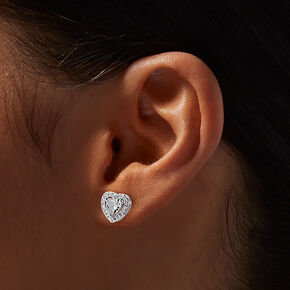 Silver-tone Heart Cubic Zirconia Stud Earrings,