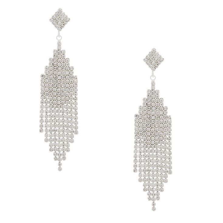 Silver Rhinestone 3&quot; Cascade Drop Earrings,