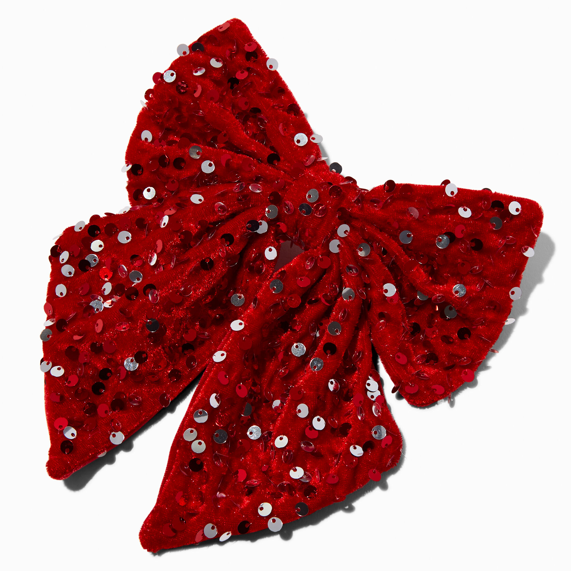 View Claires Large Sequin Bow Hair Clip Red information