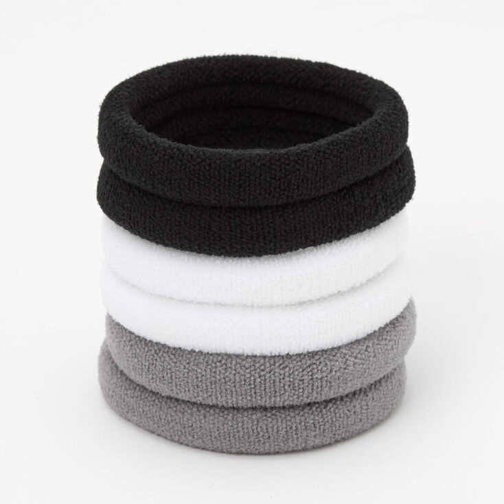 Black, Gray, &amp; White Plush Rolled Hair Ties - 6 Pack,