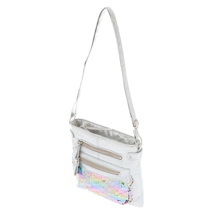 Reversible Sequin Metallic Crossbody Bag - Silver,