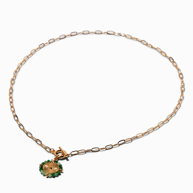 Green Beaded Toggle Clasp Pendant Necklace,