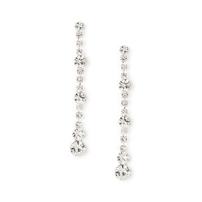 Silver Glass Rhinestone Linear Drop Earrings,