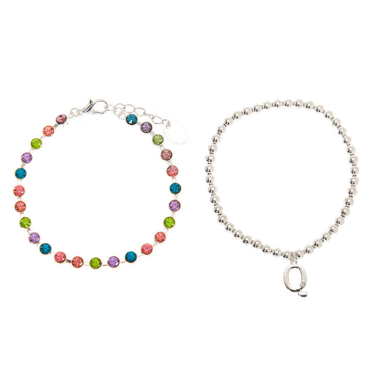 Silver Rainbow Initial Jewellery Gift Set - Q, 4 Pack,