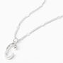 Silver Half Stone Initial Pendant Necklace - C,