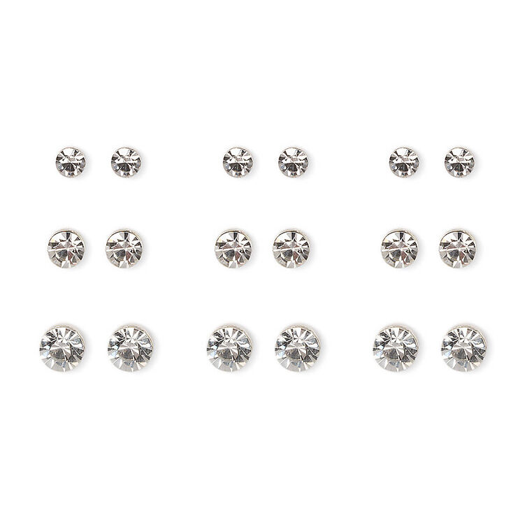 Silver Graduated Round Crystal Stud Earrings Claire S Us Silver Graduated Round Crystal Stud Earrings