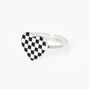 Silver Glow In The Dark Checkered Heart Adjustable Ring,