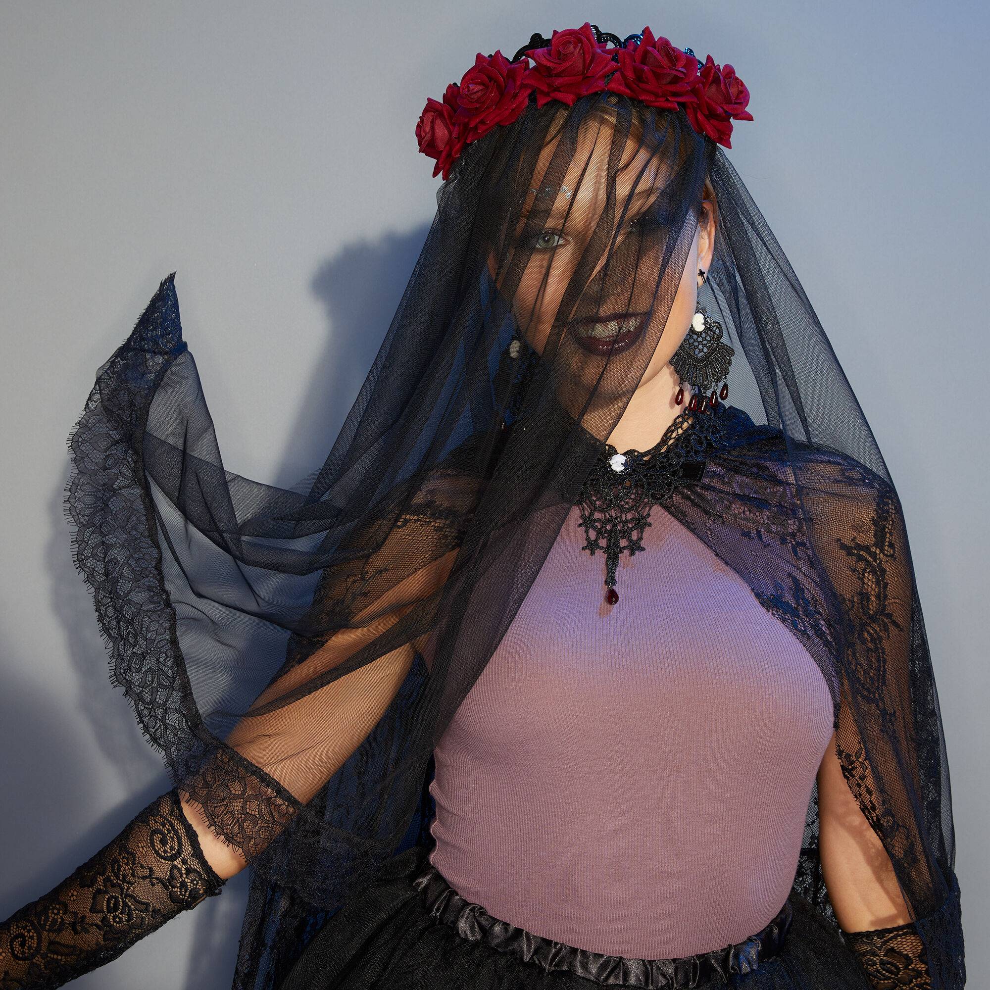 Halloween Flower Crown Black Blusher Headband,