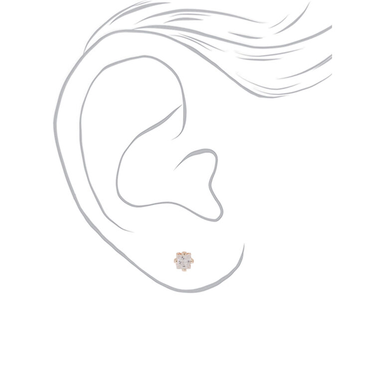 Rose Gold Cubic Zirconia Square Stud Earrings - 2MM,