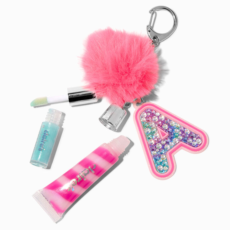 Initial Hot Pink Lip Gloss Keychain - A,