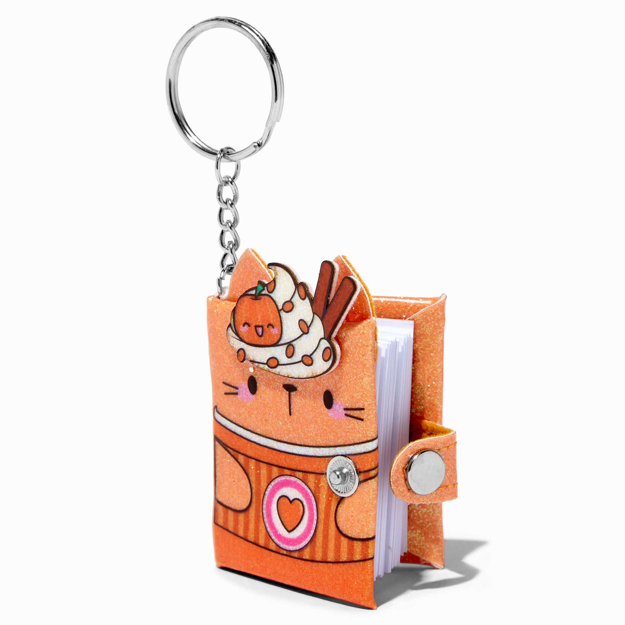 Porte-clés mini journal intime avec chat latte épicé à la citrouille,