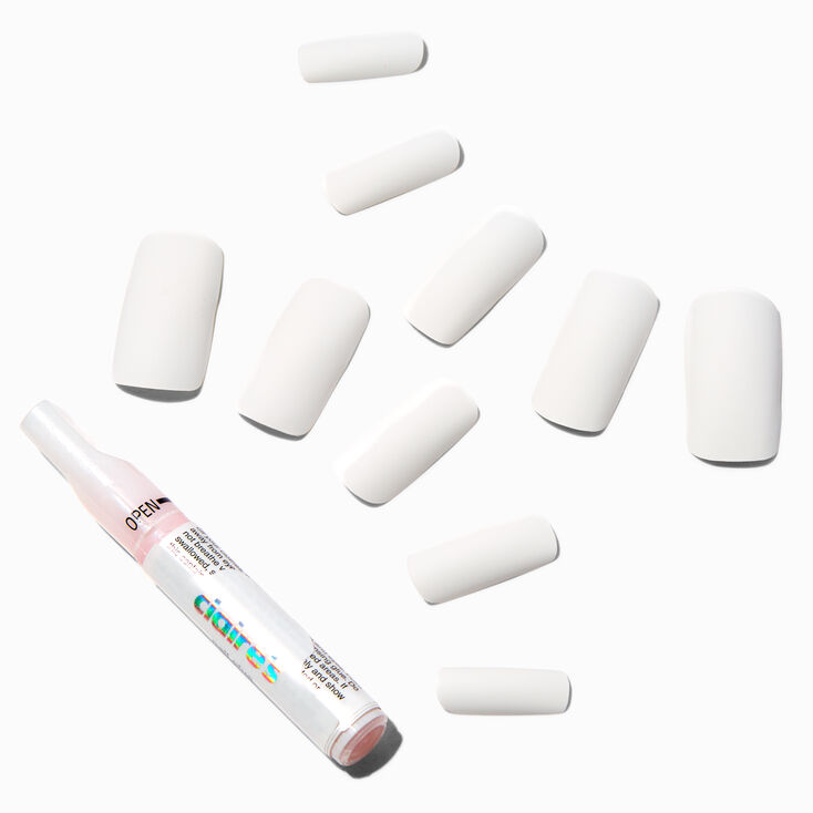 White Matte Long Square Vegan Faux Nail Set - 24 Pack,