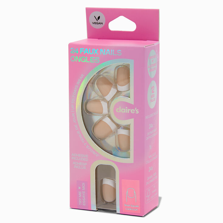 French Tip Short Square Vegan Faux Nail Set - 24 Pack,