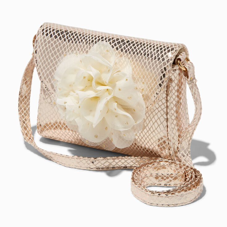 Claire&#39;s Club Silver Flower Crossbody Bag,