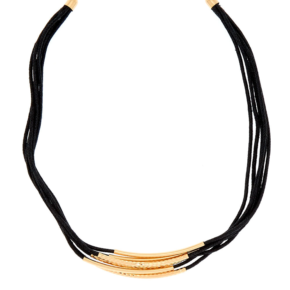 Cord Gold Accented Multi Strand Statement Necklace - Black,