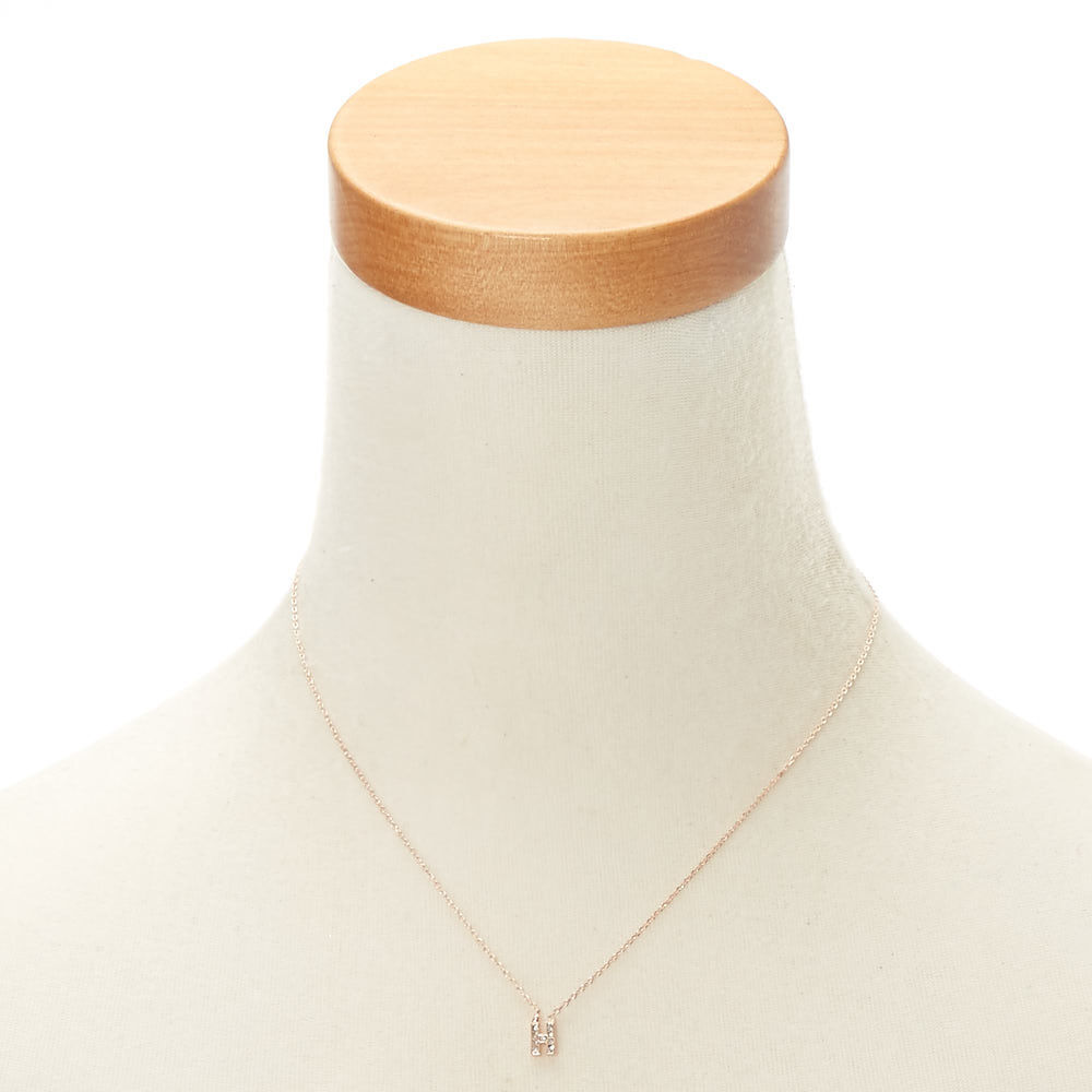 Rose Gold Embellished Initial Pendant Necklace - H,