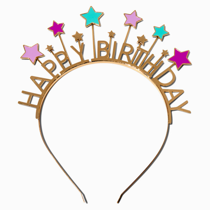 &quot;Happy Birthday&quot; Star Gold-tone Headband,