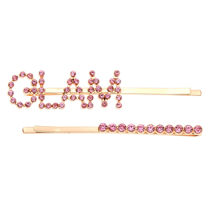 Rose Gold Glam Crystal Hair Pins - Pink, 2 Pack,