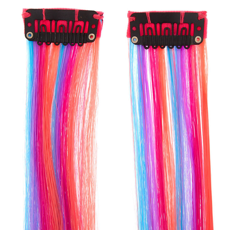 Extensions de cheveux synth&eacute;tiques rayures confiserie &agrave; clip - Lot de 2,