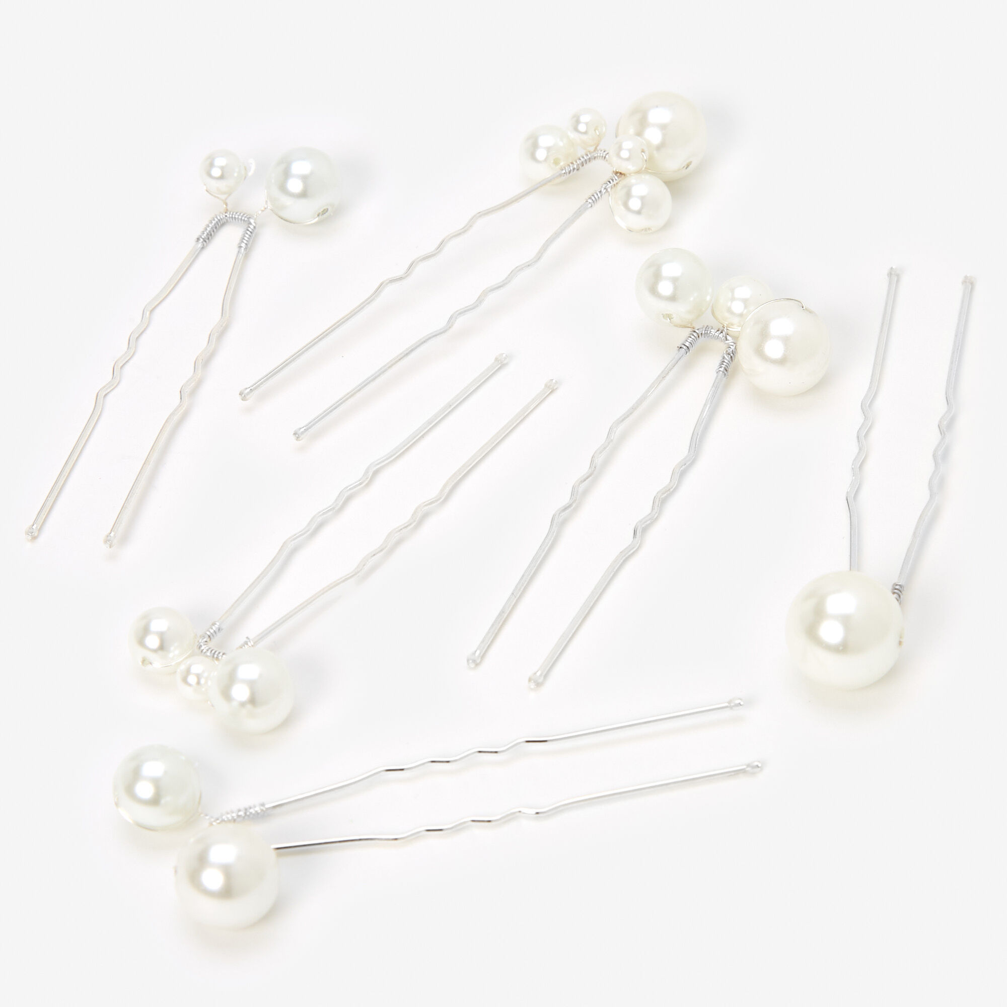 Silver Bubble Pearl Hair Pins - 6 Pack,