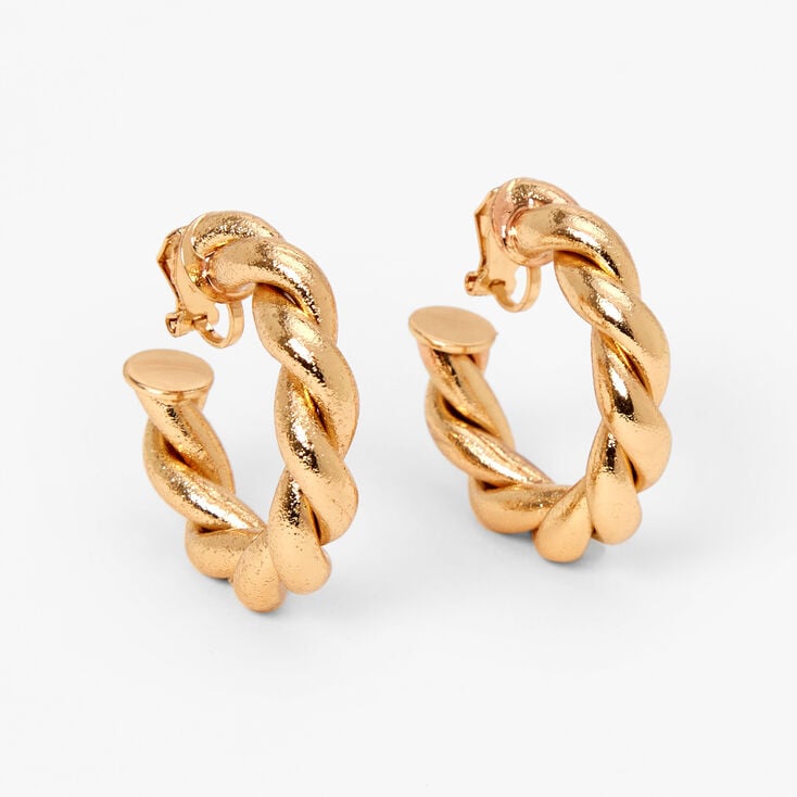 Gold-tone 40MM Twisted Clip On Hoop Earrings,