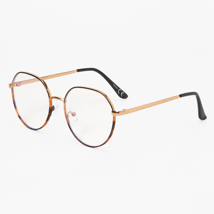 Tortoiseshell Blue Light Reducing Round Clear Lens Frames - Gold,