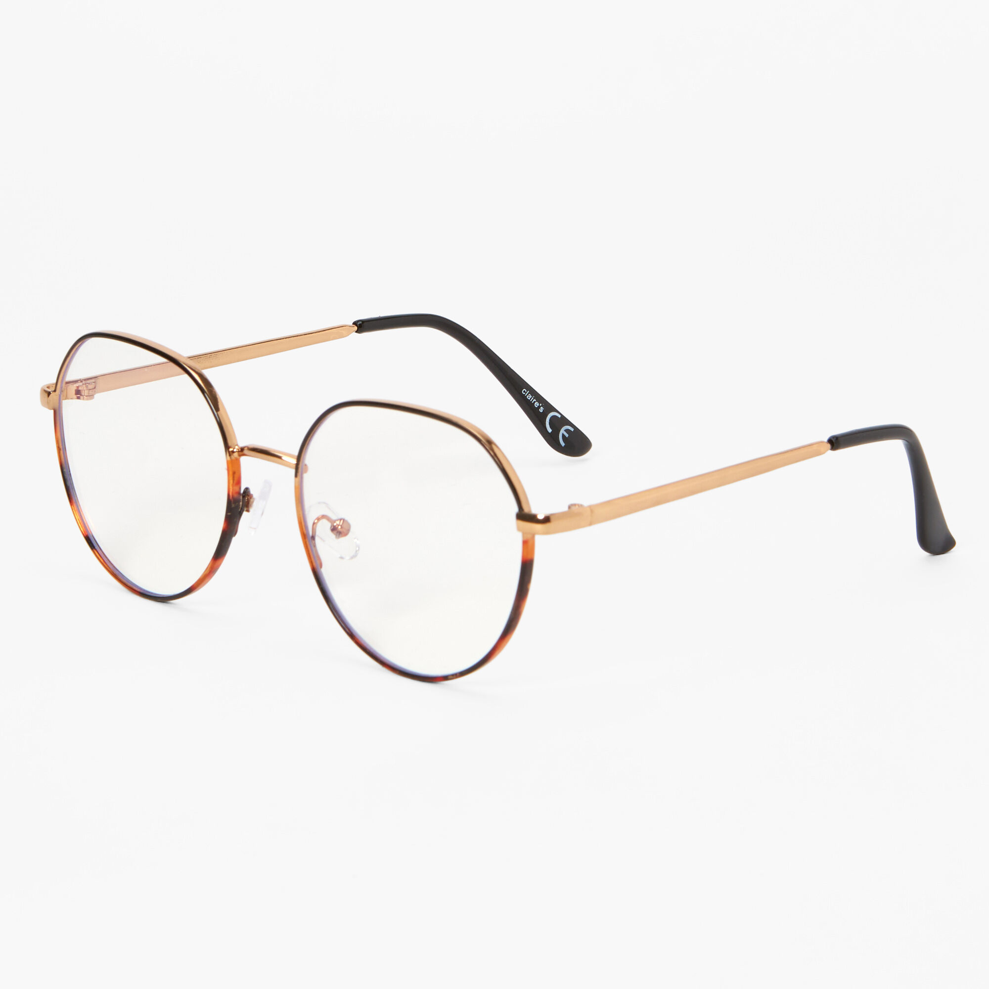 Claire's Lunettes rondes transparentes réduisant la lumière bleue écaille de tortue - Couleur dorée